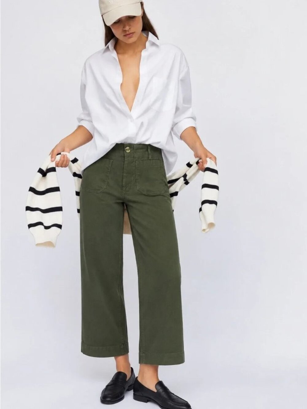 Anthropologie Maeve The Colette Linen Blend Wide Leg Pants Olive Green Size 26
